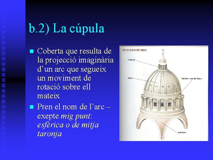 b. 2) La cúpula n n Coberta que resulta de la projecció imaginària d’un