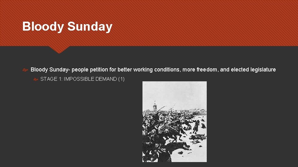 Bloody Sunday Bloody Sunday- people petition for better working conditions, more freedom, and elected