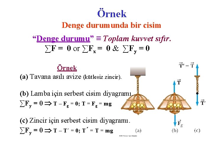 Örnek Denge durumunda bir cisim “Denge durumu” ≡ Toplam kuvvet sıfır. ∑F = 0