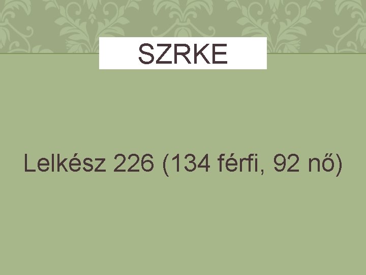 SZRKE Lelkész 226 (134 férfi, 92 nő) 