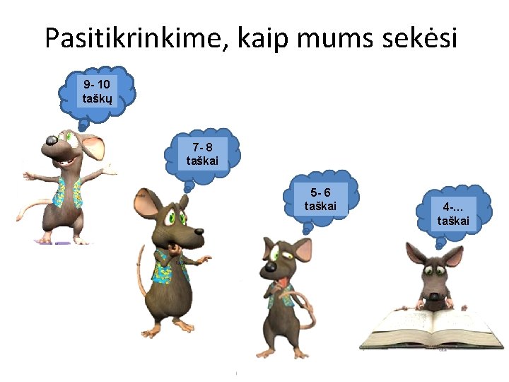 Pasitikrinkime, kaip mums sekėsi 9 - 10 taškų 7 - 8 taškai 5 -