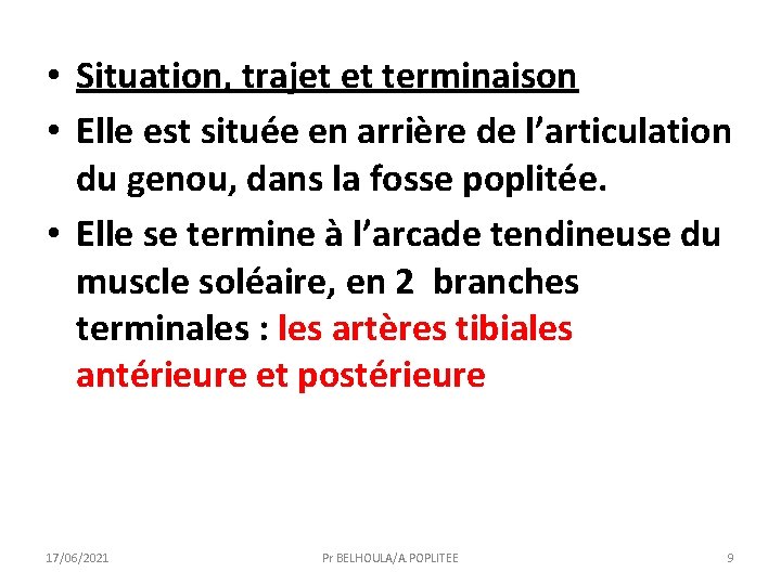  • Situation, trajet et terminaison • Elle est située en arrière de l’articulation