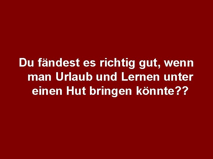 Du fändest es richtig gut, wenn man Urlaub und Lernen unter einen Hut bringen