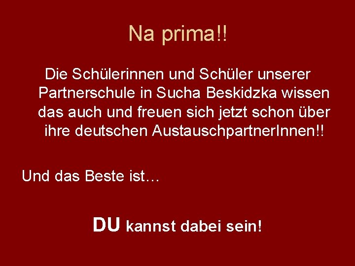 Na prima!! Die Schülerinnen und Schüler unserer Partnerschule in Sucha Beskidzka wissen das auch