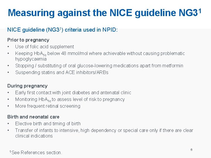 Measuring against the NICE guideline NG 31 NICE guideline (NG 31) criteria used in