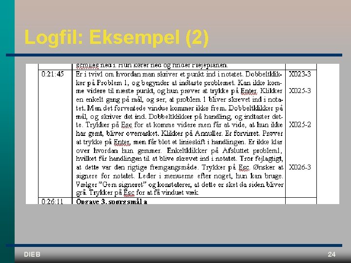 Logfil: Eksempel (2) DIEB 24 