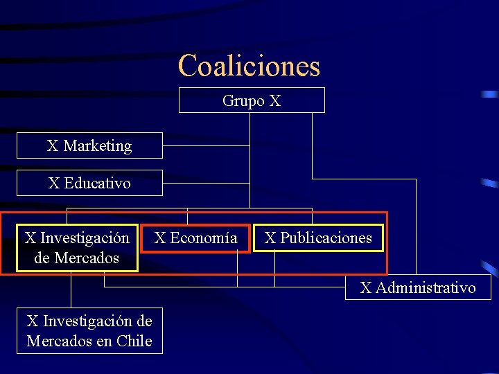 Coaliciones Grupo X X Marketing X Educativo X Investigación de Mercados X Economía X