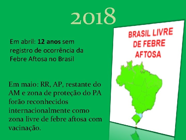 2018 Em abril: 12 anos sem registro de ocorrência da Febre Aftosa no Brasil