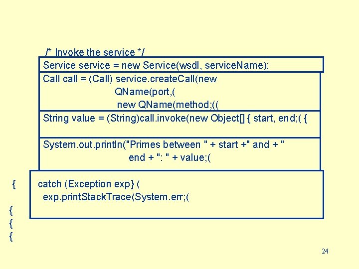 /* Invoke the service */ Service service = new Service(wsdl, service. Name); Call call