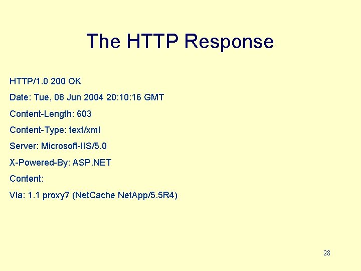 The HTTP Response HTTP/1. 0 200 OK Date: Tue, 08 Jun 2004 20: 16