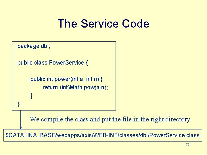 The Service Code package dbi; public class Power. Service { public int power(int a,