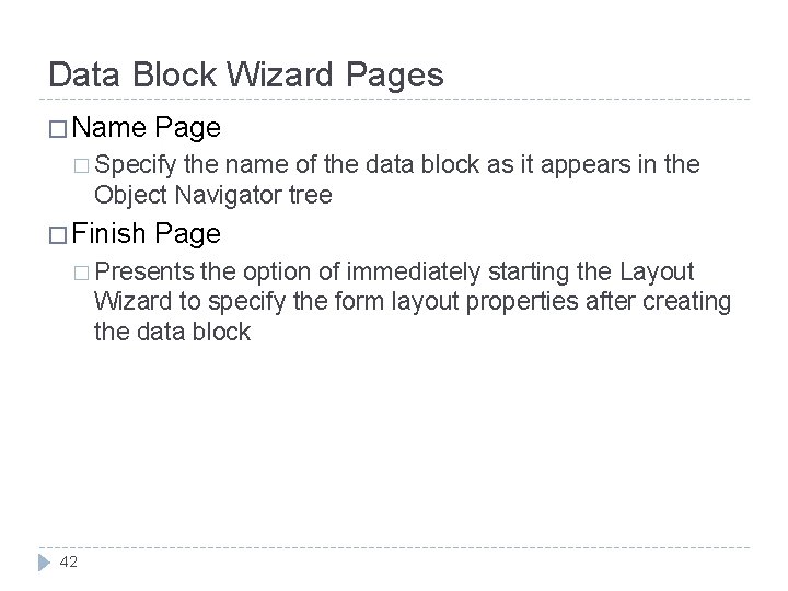 Data Block Wizard Pages � Name Page � Specify the name of the data Data Block Wizard Pages � Name Page � Specify the name of the data