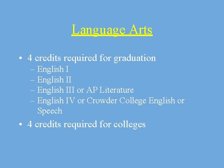 Language Arts • 4 credits required for graduation – – English III or AP