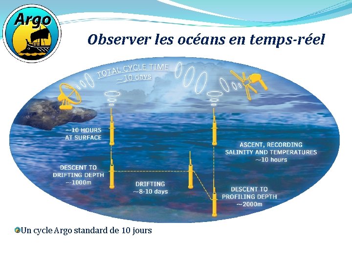 Observer les océans en temps-réel Un cycle Argo standard de 10 jours 