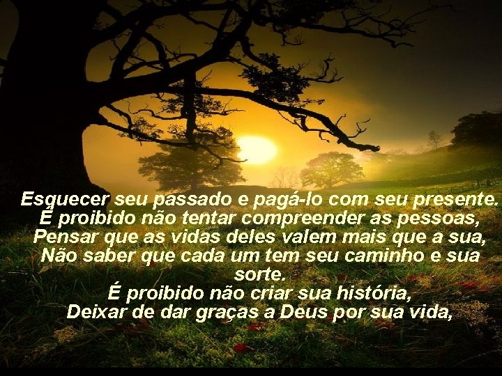 Esquecer seu passado e pagá-lo com seu presente. É proibido não tentar compreender as