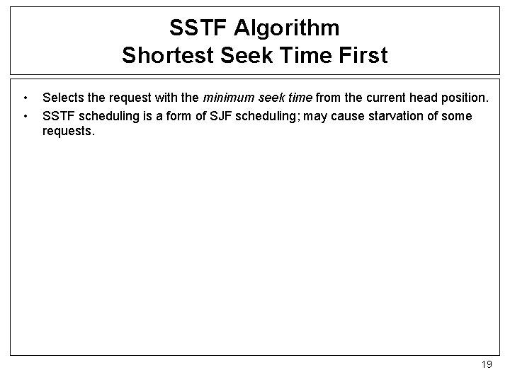 SSTF Algorithm Shortest Seek Time First • • Selects the request with the minimum