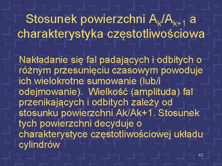 Stosunek powierzchni Ak/Ak+1 a charakterystyka częstotliwościowa Nakładanie się fal padających i odbitych o różnym
