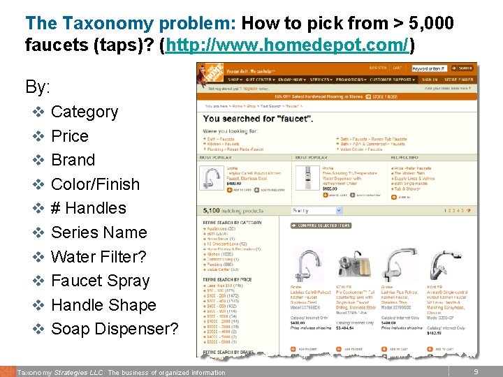 The Taxonomy problem: How to pick from > 5, 000 faucets (taps)? (http: //www.