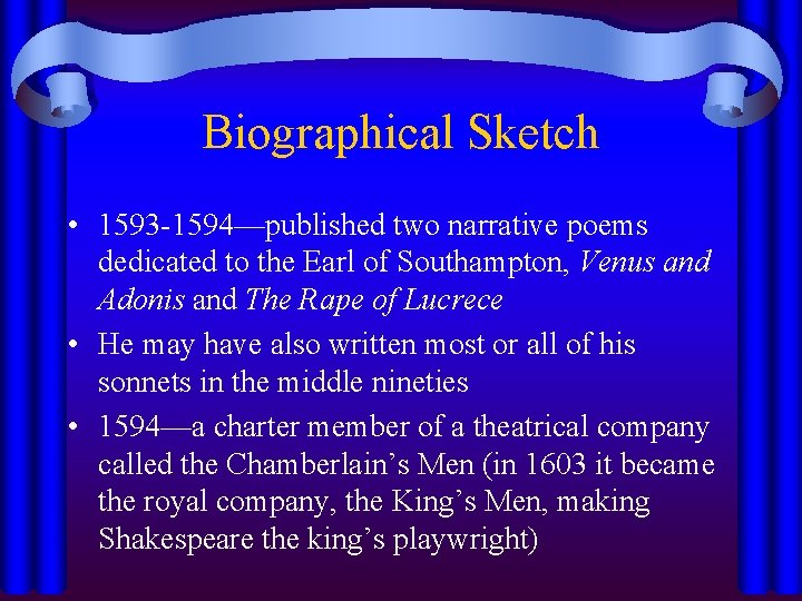 Shakespeare An Overview English 1 Spring 2012 Biographical