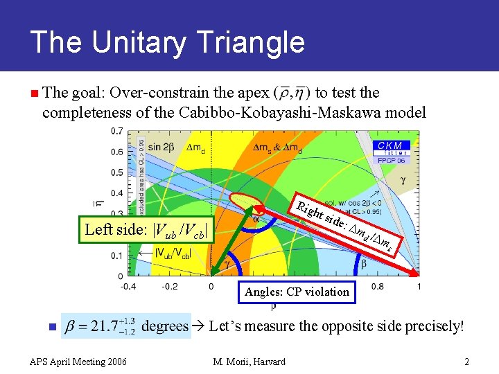 The Unitary Triangle n The goal: Over-constrain the apex to test the completeness of