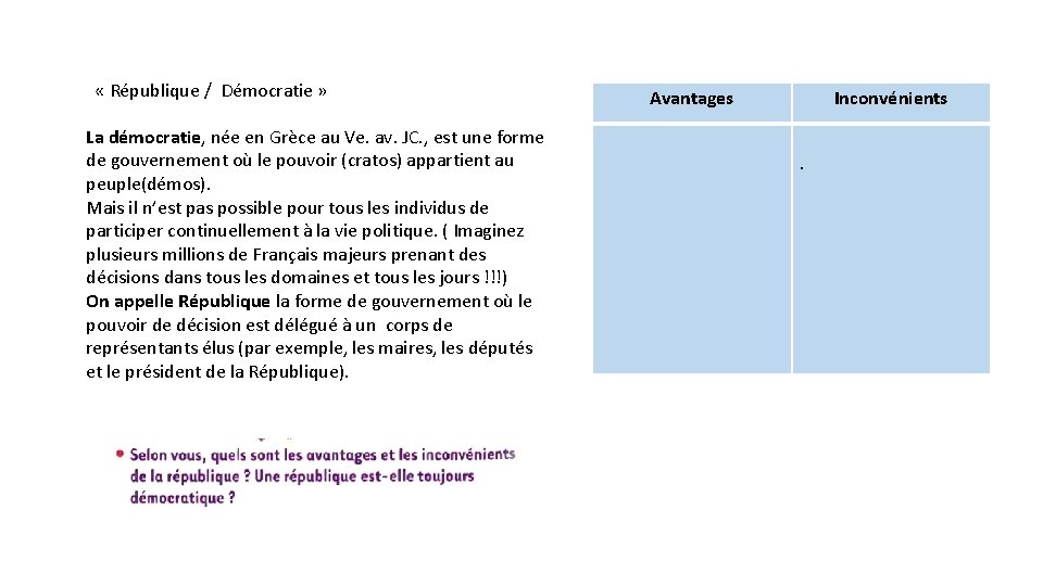  « République / Démocratie » La démocratie, née en Grèce au Ve. av.
