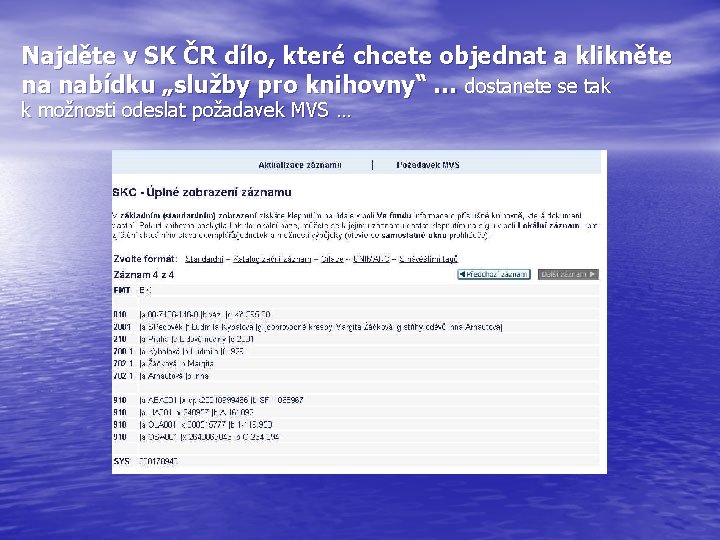 Najděte v SK ČR dílo, které chcete objednat a klikněte na nabídku „služby pro