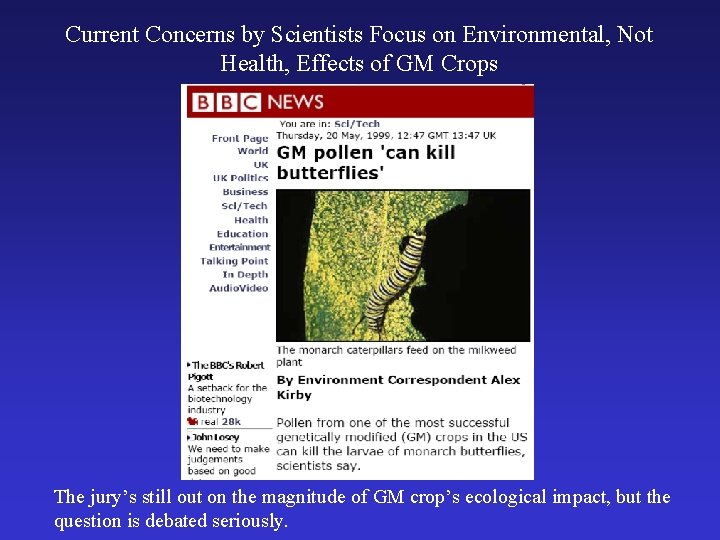 Current Concerns by Scientists Focus on Environmental, Not Health, Effects of GM Crops The