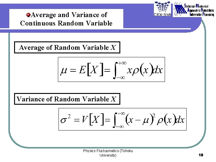 Average and Variance of Continuous Random Variable Average of Random Variable X Variance of