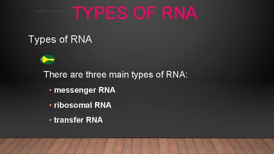 TYPES OF RNA Copyright Pearson Prentice Hall: http: //www. biologyjunction. com/powerpoints_dragonfly_book_prent. htm Types of