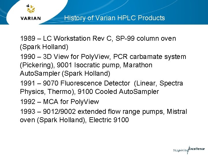 History of Varian HPLC Products 1989 – LC Workstation Rev C, SP-99 column oven