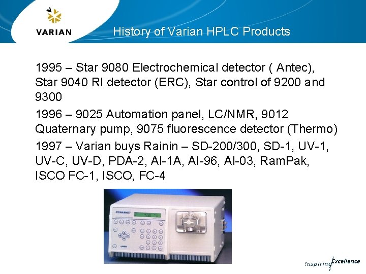 History of Varian HPLC Products 1995 – Star 9080 Electrochemical detector ( Antec), Star