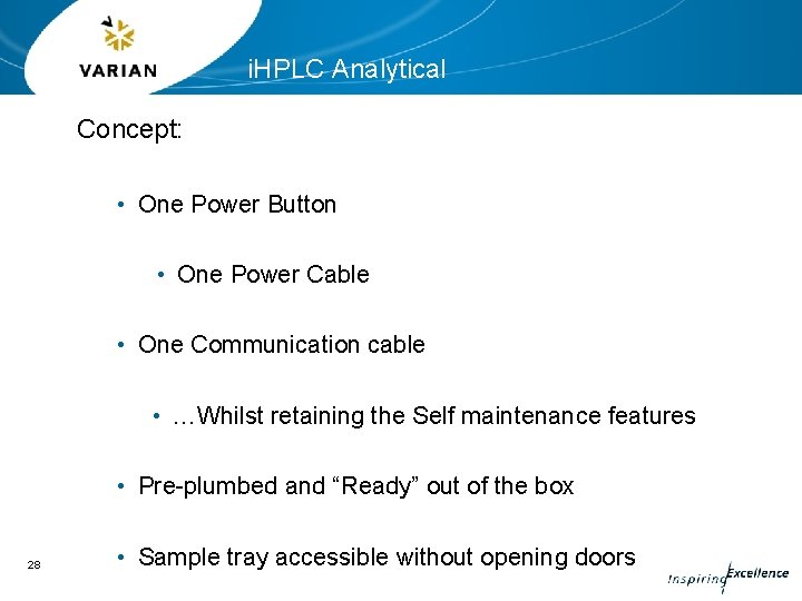 i. HPLC Analytical Concept: • One Power Button • One Power Cable • One