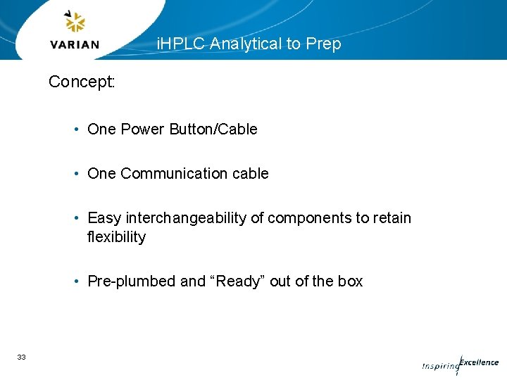 i. HPLC Analytical to Prep Concept: • One Power Button/Cable • One Communication cable