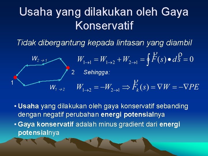 Usaha yang dilakukan oleh Gaya Konservatif Tidak dibergantung kepada lintasan yang diambil W 2