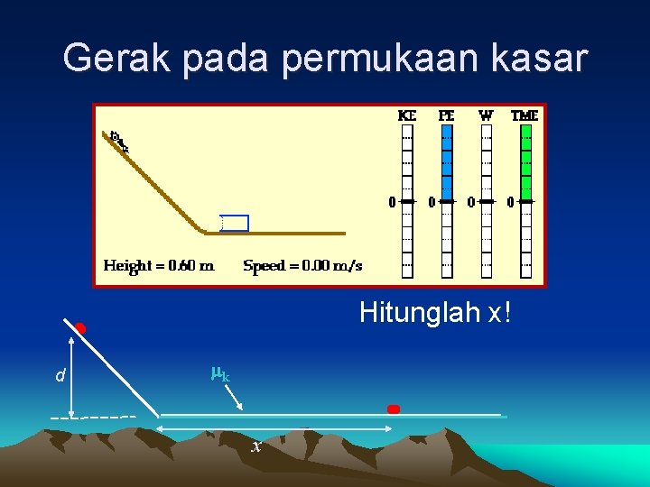 Gerak pada permukaan kasar Hitunglah x! d k x 