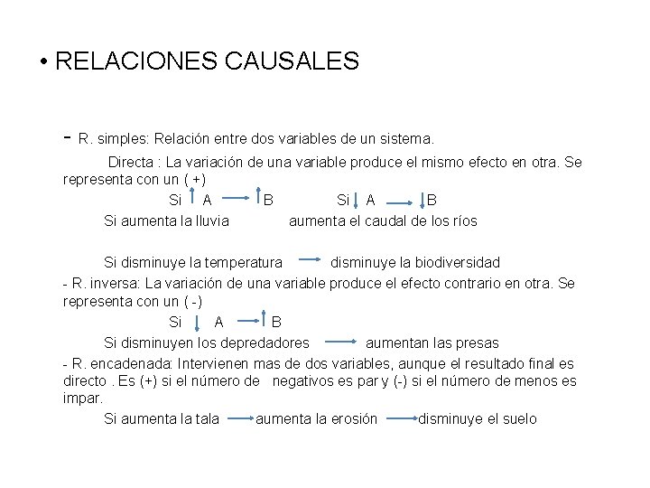  • RELACIONES CAUSALES - R. simples: Relación entre dos variables de un sistema.