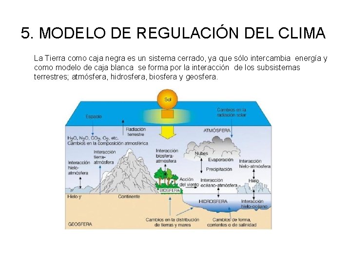 5. MODELO DE REGULACIÓN DEL CLIMA La Tierra como caja negra es un sistema