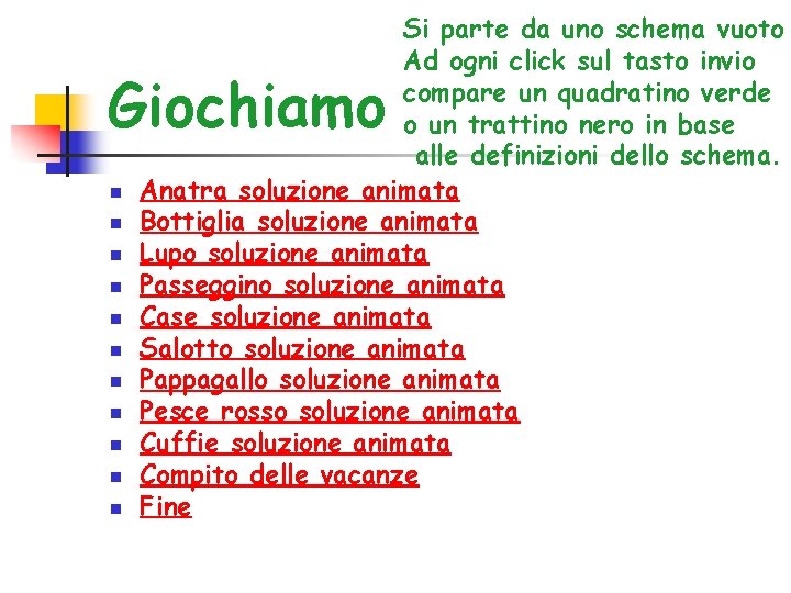 Si parte da uno schema vuoto Ad ogni click sul tasto invio compare un