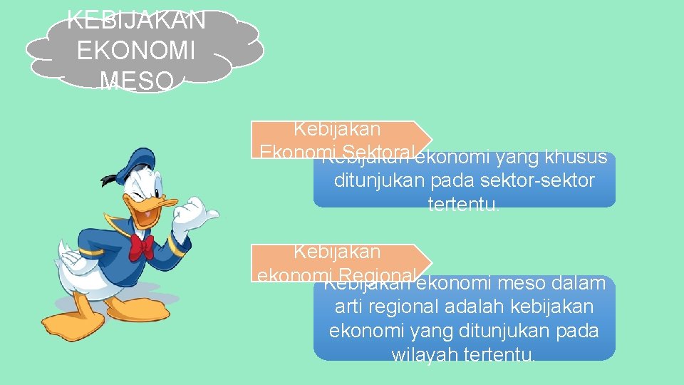 KEBIJAKAN EKONOMI MESO Kebijakan Ekonomi Sektoralekonomi yang khusus Kebijakan ditunjukan pada sektor-sektor tertentu. Kebijakan