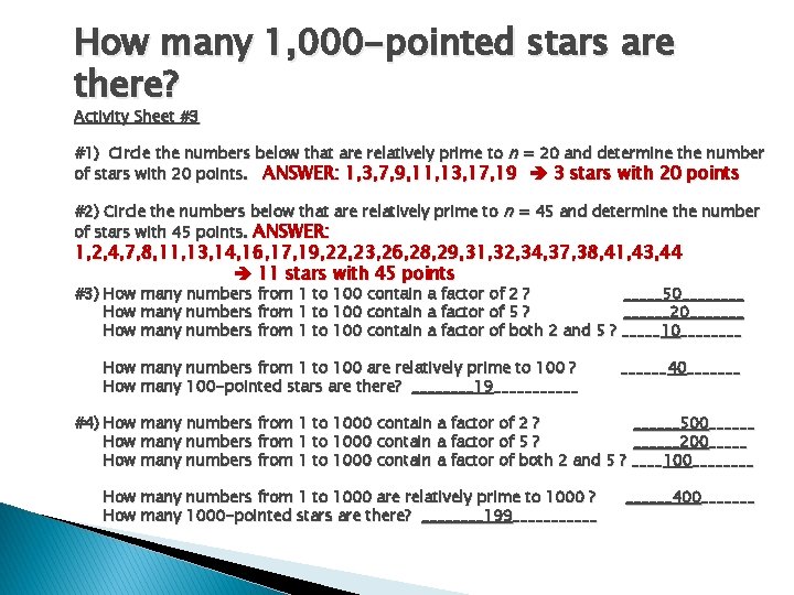 How many 1, 000 -pointed stars are there? Activity Sheet #3 #1) Circle the