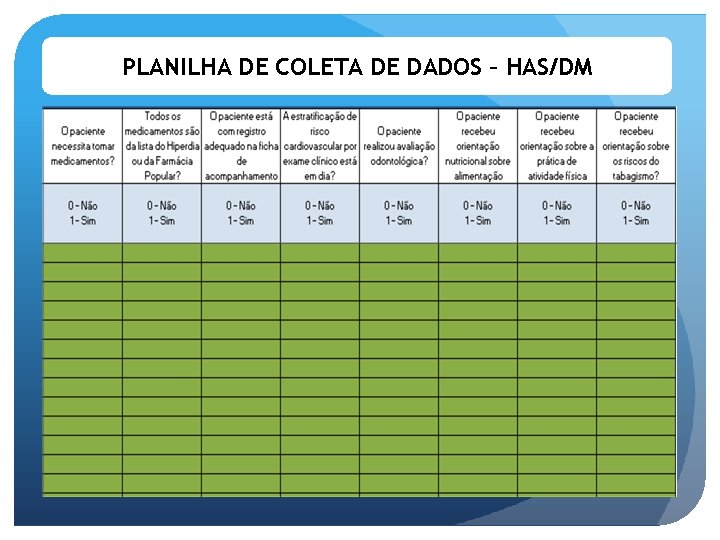 PLANILHA DE COLETA DE DADOS – HAS/DM 