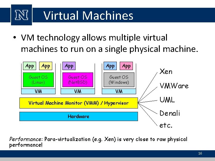 Virtual Machines • VM technology allows multiple virtual machines to run on a single