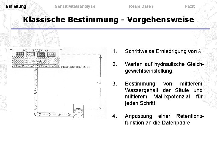 Einleitung Sensitivitätsanalyse Reale Daten Fazit Klassische Bestimmung - Vorgehensweise 1. Schrittweise Erniedrigung von h