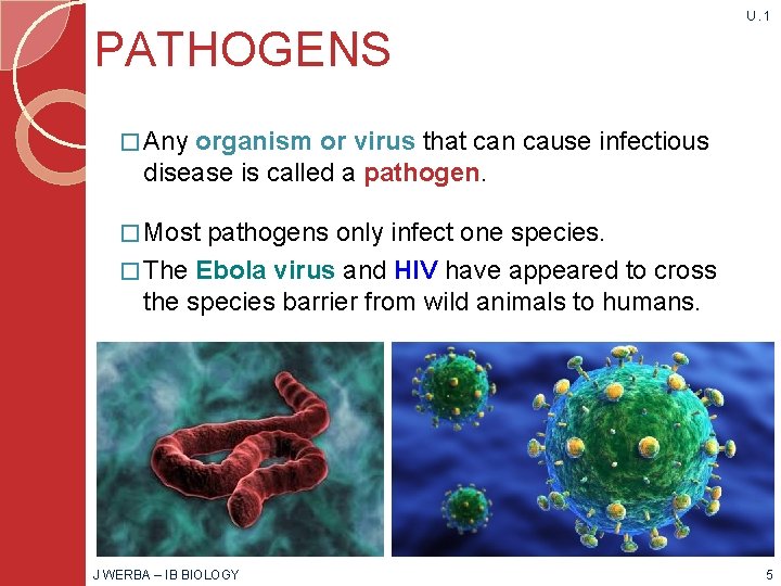U. 1 PATHOGENS � Any organism or virus that can cause infectious disease is