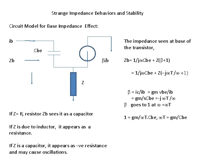 Strange Impedance Behaviors and Stability Circuit Model for Base Impedance Effect: ib The impedance