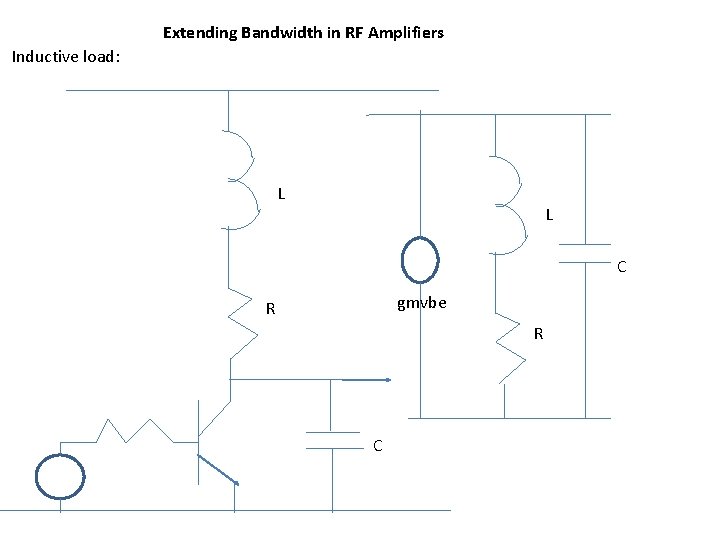 Extending Bandwidth in RF Amplifiers Inductive load: L L C gmvbe R R C