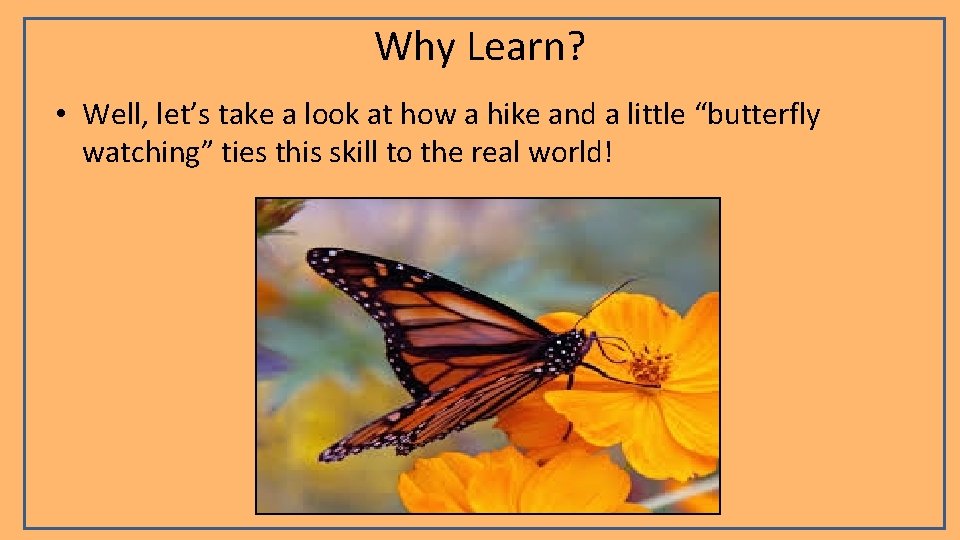 Why Learn? • Well, let’s take a look at how a hike and a
