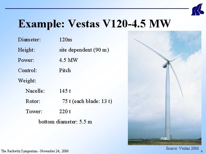 Example: Vestas V 120 -4. 5 MW Diameter: 120 m Height: site dependent (90