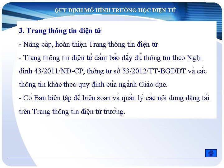 QUY ĐỊNH MÔ HÌNH TRƯỜNG HỌC ĐIỆN TỬ 3. Trang thông tin điện tử