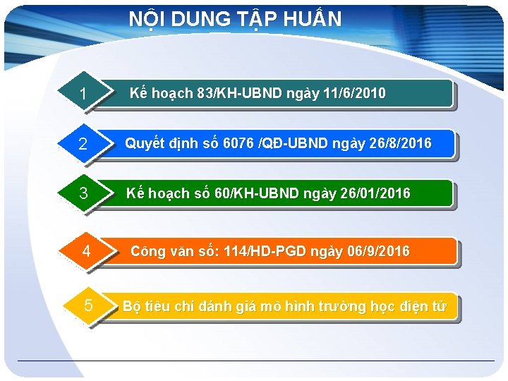 NỘI DUNG TẬP HUẤN 1 Kế hoạch 83/KH-UBND ngày 11/6/2010 2 Quyết định số